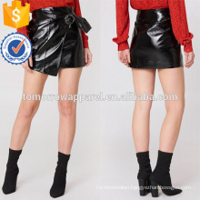 Black Wrap Front Mini Summer Skirt With Belt Manufacture Wholesale Fashion Women Apparel (TA0047S)